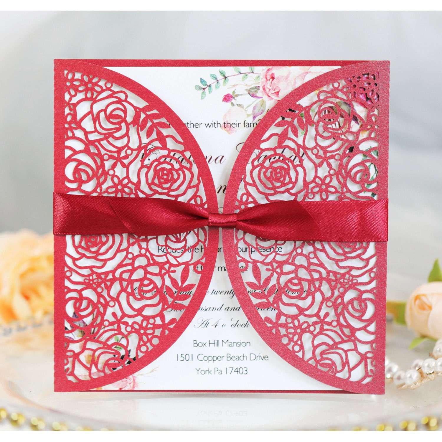 Square Wedding Card Elegant Invitation Card Laser Cut Paper Valentine's Day Rose Invitation Card